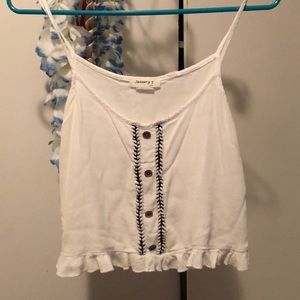White Cropped Tank-top with Blue Thread